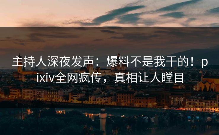 主持人深夜发声：爆料不是我干的！pixiv全网疯传，真相让人瞠目