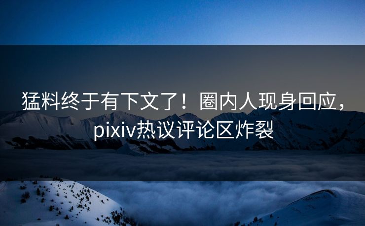 猛料终于有下文了！圈内人现身回应，pixiv热议评论区炸裂